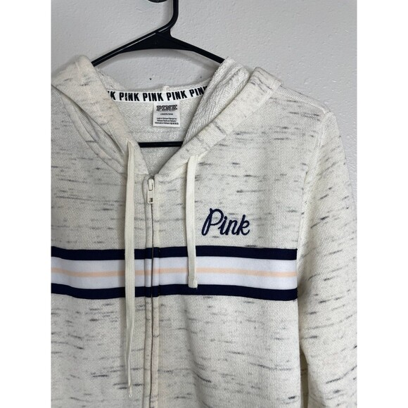 VS Pink Zip Hoodie Y2K Cream Heathered Athleisure Sweatshirt Size L - Picture 3 of 7